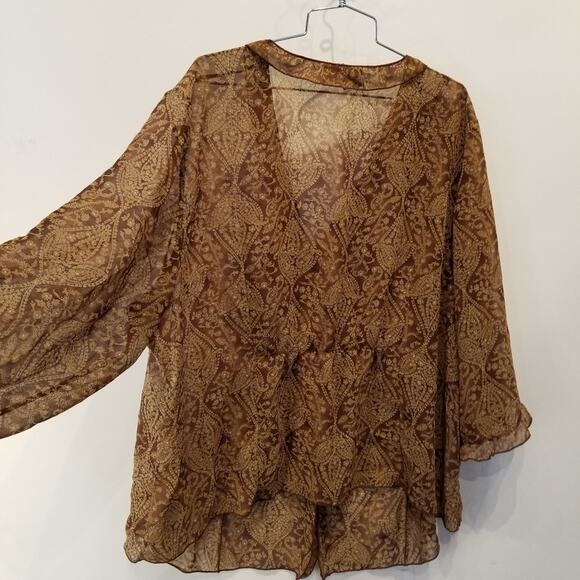 Sheer Blouse Brown Tan V- Neck  Tunic Top Plus Size 2X - Picture 10 of 11